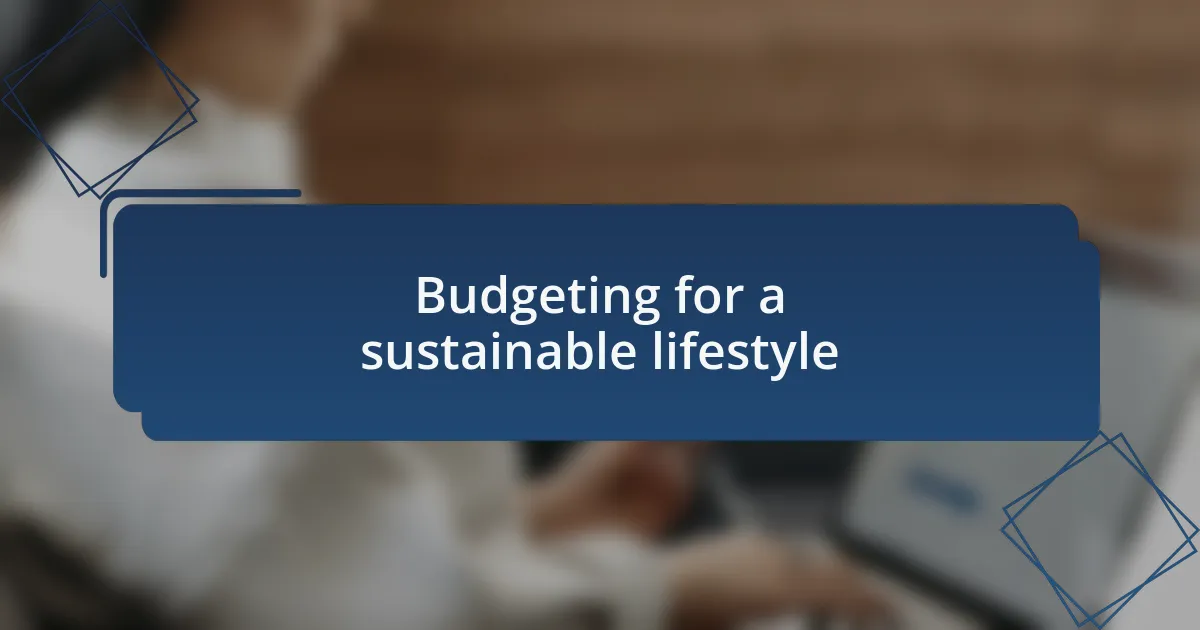 Budgeting for a sustainable lifestyle