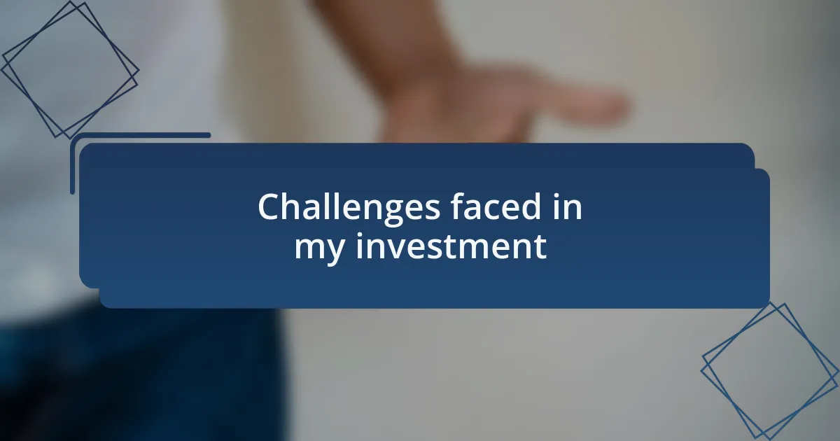 Challenges faced in my investment