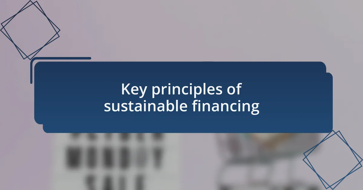 Key principles of sustainable financing